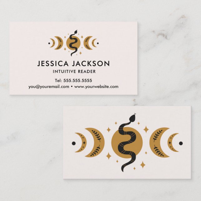 Boho Esoteric Snake and Moon Phases Business Card (Front/Back)
