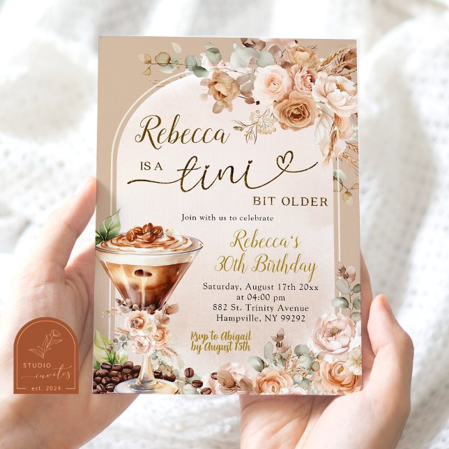 Boho Espresso Martini Tini Bit Older Birthday Invitation (Creator Uploaded)