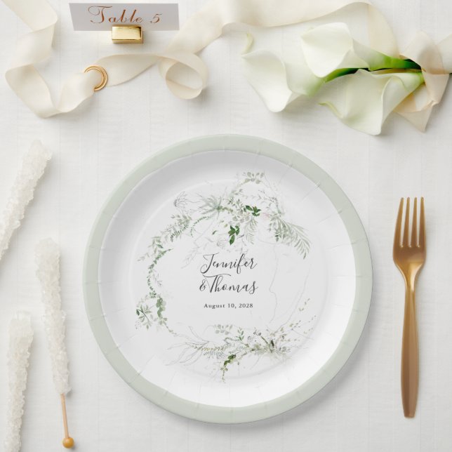 Boho Ethereal Greenery Simple Botanical Paper Plates (Wedding)
