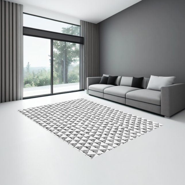 Boho Ethnic Black & White Area Rug -Tribal Pattern (Insitu (Indoor 3))
