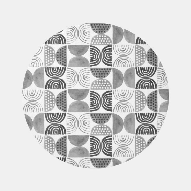 Boho Ethnic Black & White Area Rug -Tribal Pattern (Front)