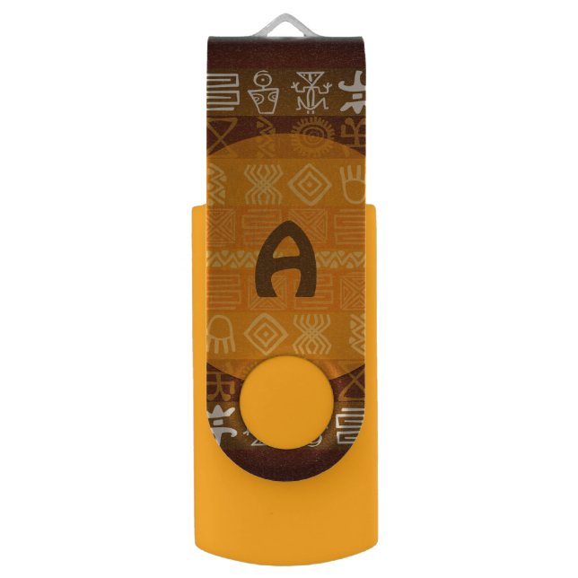 Boho Ethnic Design Monogram USB Flash Drive (Front Vertical)