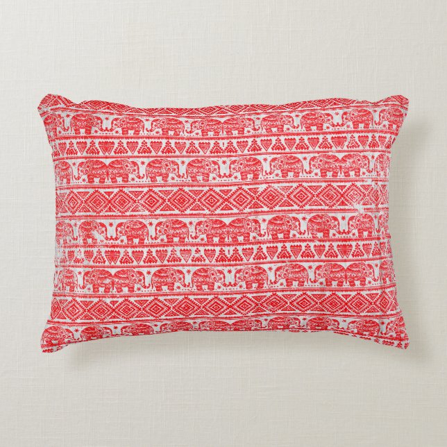 Boho ethnic elephant pattern decorative pillow (Front)