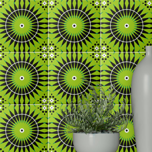 Boho Ethnic Lime Green Black Geometric Pattern