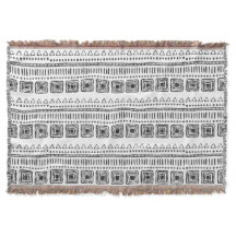 Boho Ethnic Throw Blanket – Black & White