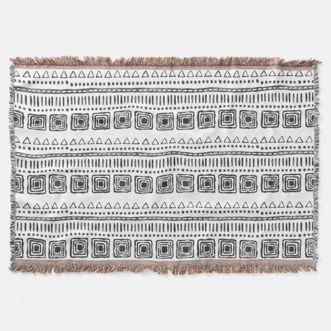 Boho Ethnic Throw Blanket – Black & White (Front)