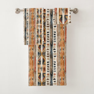 Boho ethnicl trubal design earthy colors bath towel set