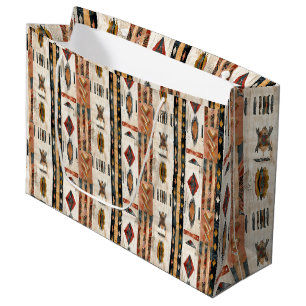 Boho ethnicl trubal design earthy colors large gift bag
