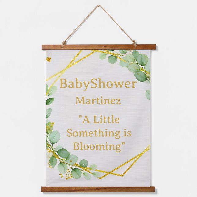 Boho Eucalyptus and Gold Baby Shower Backdrop Tape Hanging Tapestry (Front)