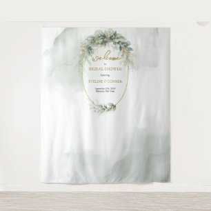 Boho eucalyptus and gold Bridal Shower backdrop