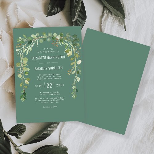 Boho Eucalyptus Arch Green Rustic Wedding Invitation