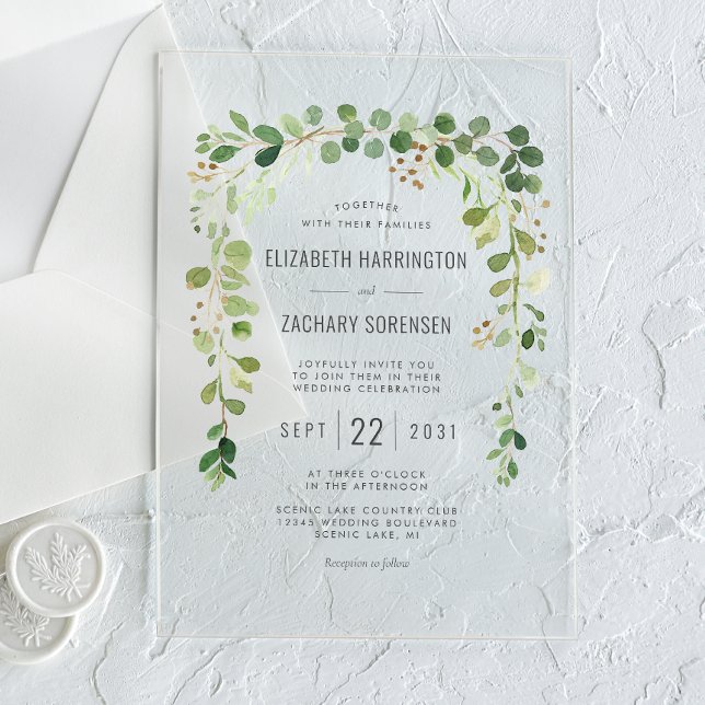 Boho Eucalyptus Arch Wedding Acrylic Invitations (Creator Uploaded)