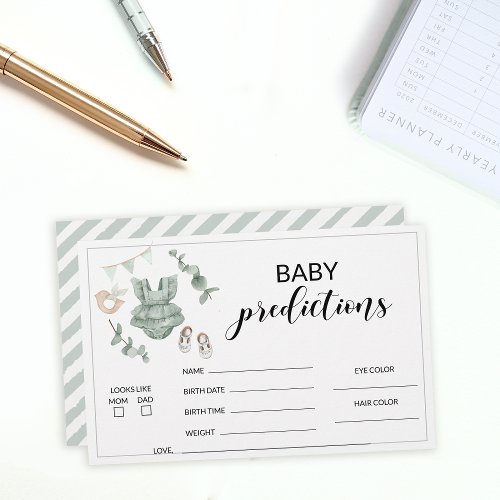 Boho eucalyptus baby shower predictions stationery