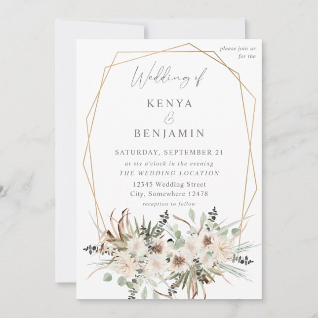 Boho Eucalyptus & Beige Floral 2 Wedding Invitation (Front)