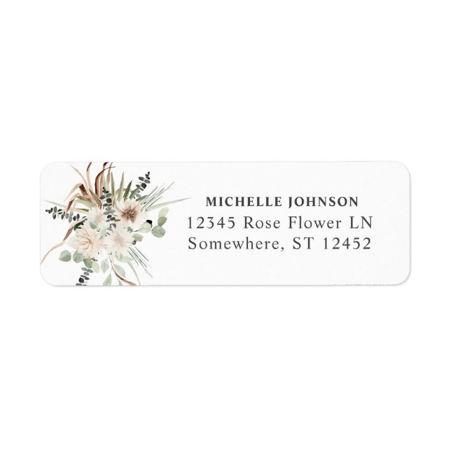 Boho Eucalyptus Beige Floral Return Address Label (Front)
