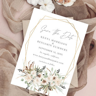 Boho Eucalyptus & Beige Floral Save the Date Invitation