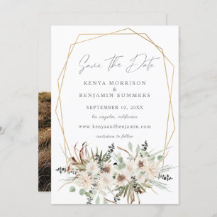 Boho Eucalyptus & Beige Floral Save the Date Photo Invitation