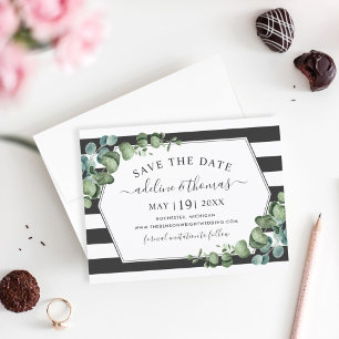 Boho Eucalyptus Black Stripe Wedding Save The Date
