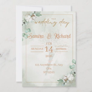 Boho Eucalyptus & Cotton Wedding Invitation