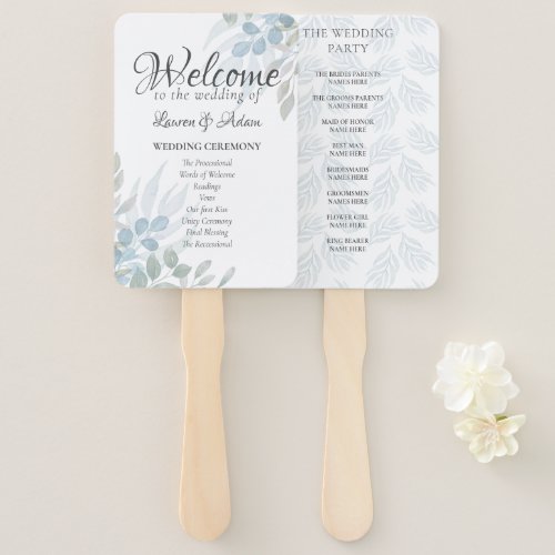 Boho Eucalyptus Dusty Blue Wedding Program Hand Fan