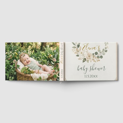 Boho Eucalyptus Floral Baby Shower photo Foil Guest Book