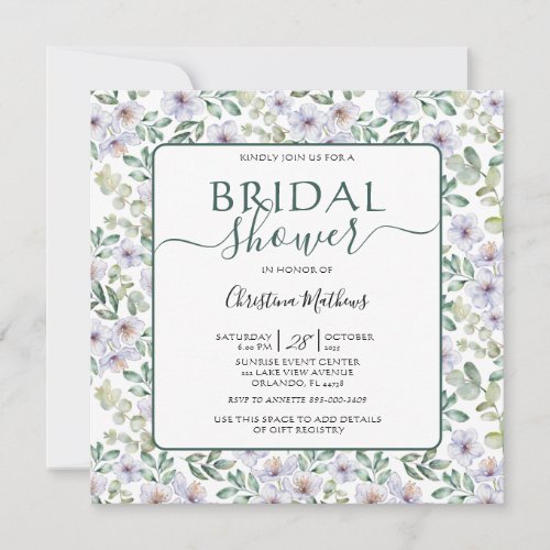 Boho Eucalyptus  Floral Green Bridal Shower  Invitation