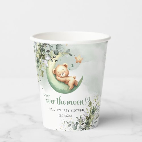 Boho eucalyptus foliage teddy bear over the moon paper cups