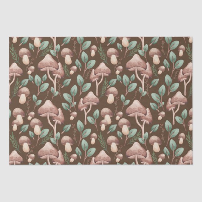 Boho Eucalyptus Forest Mushrooms Dark Brown Tissue Paper (Front)