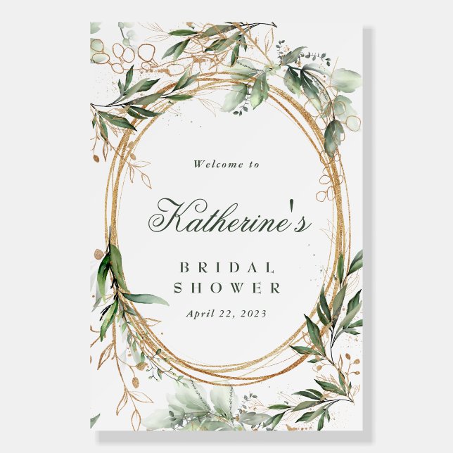 Boho Eucalyptus Gold Circles Bridal Shower Foam Board (Front)