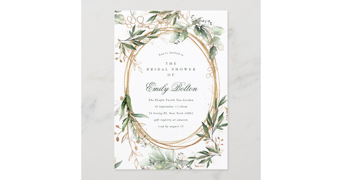 Boho Eucalyptus Gold Circles Bridal Shower Invitation 