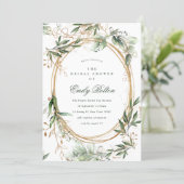 Boho Eucalyptus Gold Circles Bridal Shower Invitation (Standing Front)