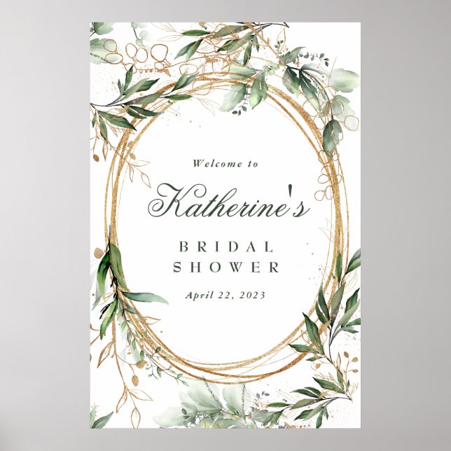 Boho Eucalyptus Gold Circles Bridal Shower Poster (Front)