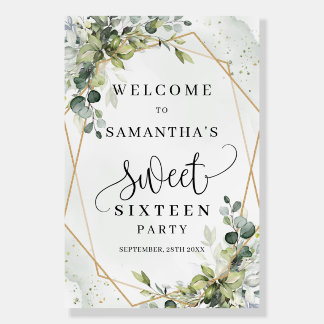 Boho Eucalyptus gold frame 16th Birthday Welcome Foam Board