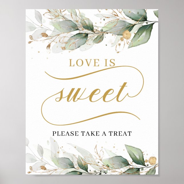Boho eucalyptus gold leaves love is sweet sign (Front)