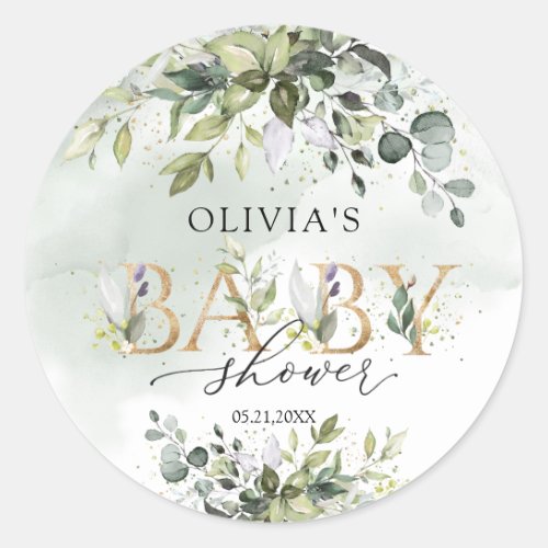 Boho eucalyptus gold letters Baby Shower sticker