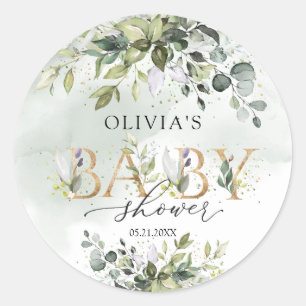 Boho eucalyptus gold letters Baby Shower sticker