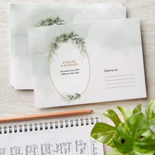 Boho Eucalyptus greenery branches faux gold frame Envelope