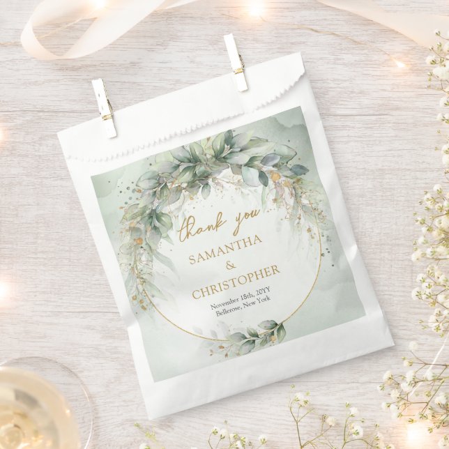 Boho Eucalyptus greenery branches faux gold frame Favor Bag (Clipped)