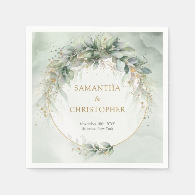 Boho Eucalyptus greenery branches faux gold frame Napkins (Front)