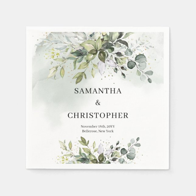 Boho Eucalyptus greenery branches faux gold  Napkins (Front)