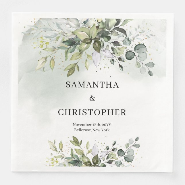 Boho Eucalyptus greenery branches faux gold  Paper Dinner Napkins (Front)