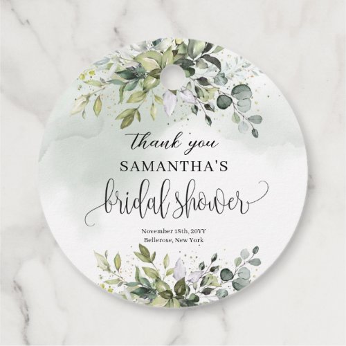 Boho Eucalyptus greenery branches gold Bridal Favor Tags