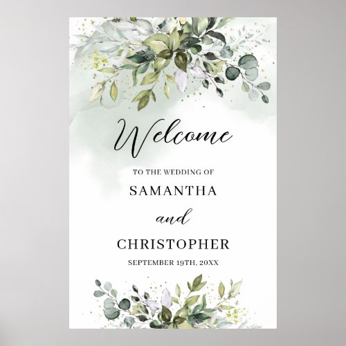 Boho Eucalyptus greenery branches gold Welcome Poster