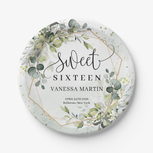 Boho Eucalyptus greenery branches sweet sixteen Paper Plates