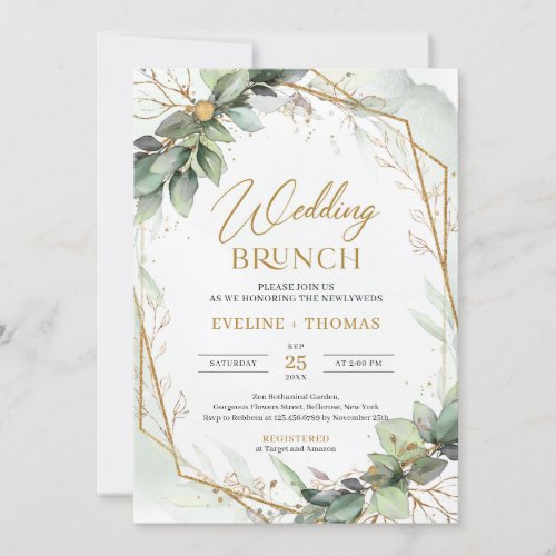 Boho Eucalyptus greenery branches wedding brunch Invitation