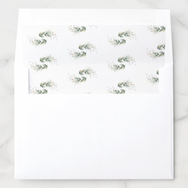 Boho eucalyptus greenery foliage gold oval arch  envelope liner (In Envelope)