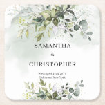 Boho eucalyptus greenery foliage wreath gold square paper coaster<br><div class="desc">I understand the importance of adding a personal touch to weddings, making every detail special. The Boho eucalyptus greenery foliage wreath gold Round Paper Coaster is a charming and elegant addition to any wedding decor, adding a touch of nature-inspired beauty to the celebration. With its intricate design and golden accents,...</div>