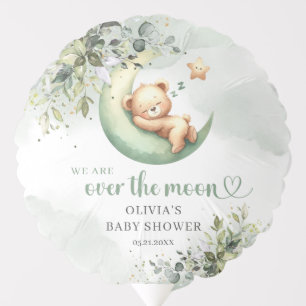 Boho  eucalyptus greenery over the moon teddy bear balloon