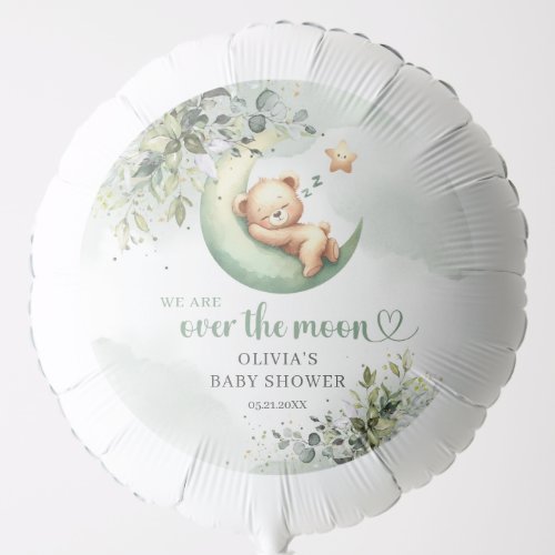 Boho  eucalyptus greenery over the moon teddy bear balloon