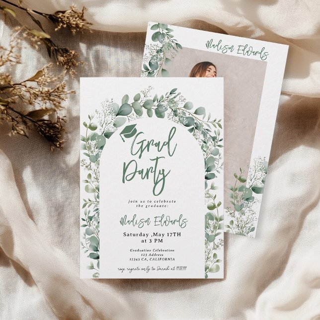 Boho Eucalyptus Greenery Photo Graduation Party Invitation (Boho Eucalyptus Greenery Photo Graduation Party Invitation)